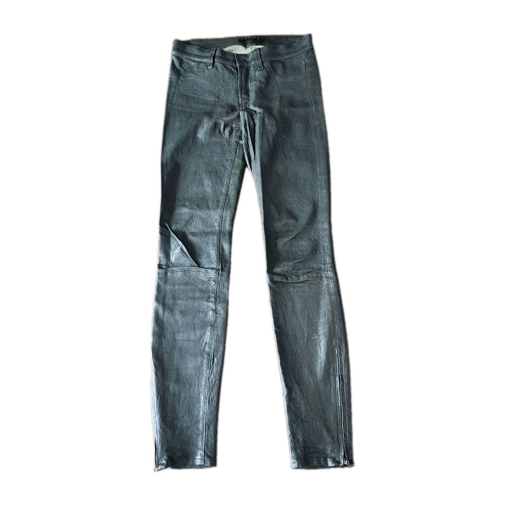 J Brand 100% Lamb Leather Zip Ankle Mid Rise Skinny Pants Black Women’s Size 25